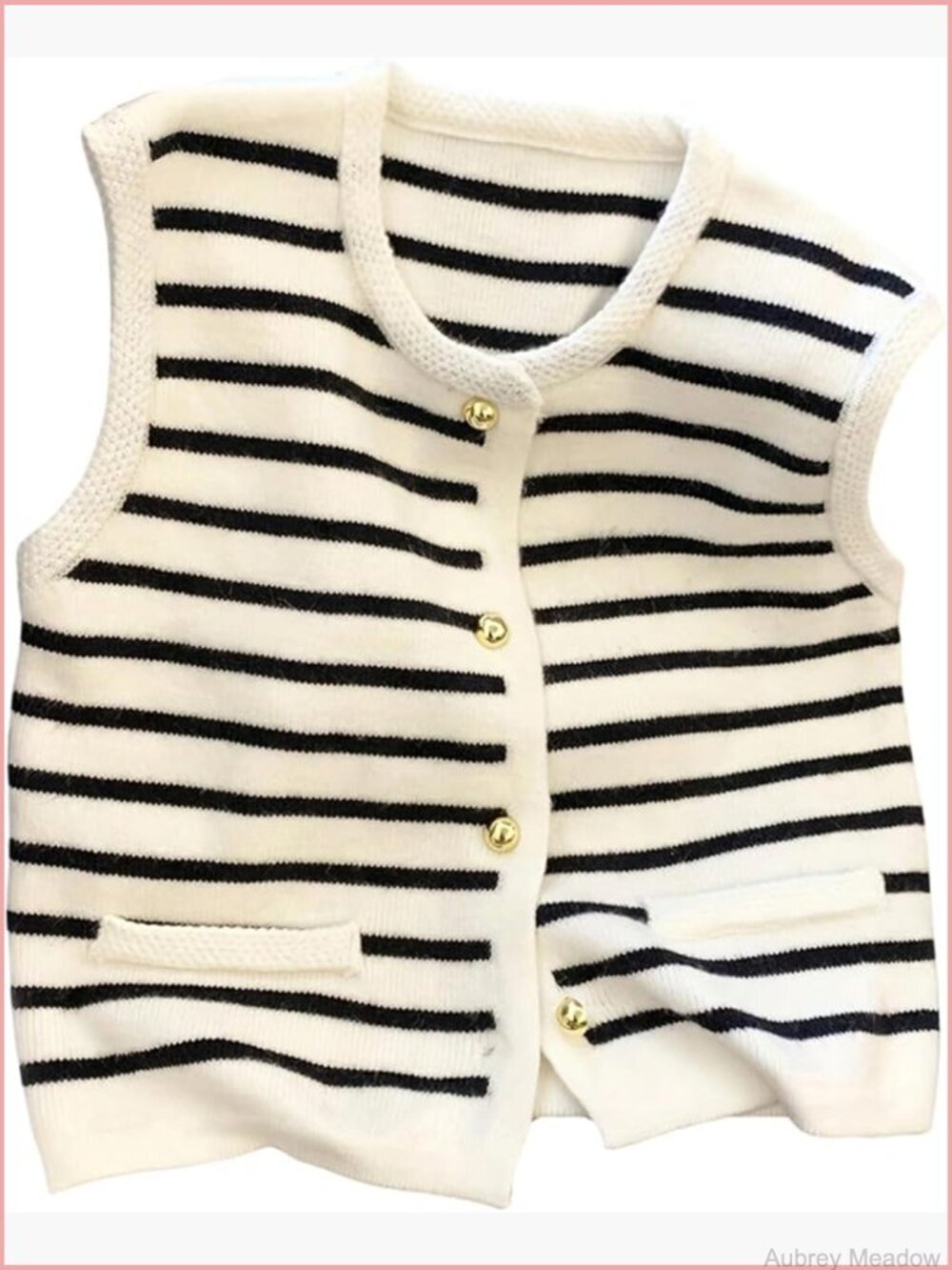 Striped Button Front Knit Vest Sleeveless Sweater Top